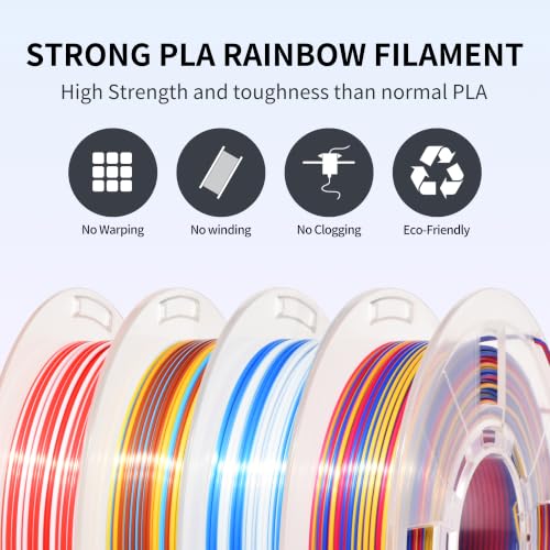 Image of RAMBERY 3D Printer Filament Bundle Silk Rainbow PLA Filament, Multicolor Fast Color Change Toughness Upgraded 3D Printing Filament, 1.75mm 200gX4 Spools