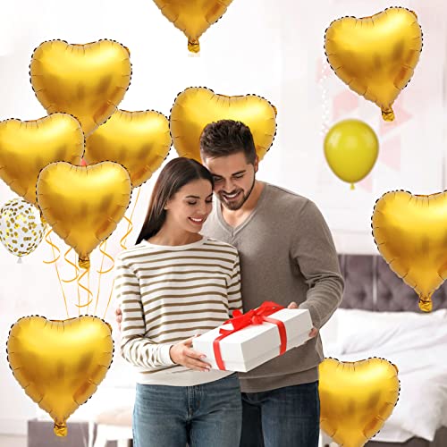 Image of Foil Heart Balloons Gold - 10PCS Heart Shaped, 18inch Metallic Love Foil Balloons for Helium, Golden Wedding, Valentine's Day, Birthday Party, Anniversary
