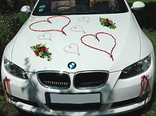 Top Hearts Car Jewellery Bridal Couple Rose Decoration Car Decoration Wedding Car Wedding Decoration Car (Maxi Red) - Image 2
