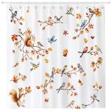 Arquiel Duschvorhang Ahornblatt Vogel Herbst Waschbar 182x182 cm Polyester Badezimmervorhang Dekor für Bad Dusche Badezimmer mit 12 Ösen & Ringen
