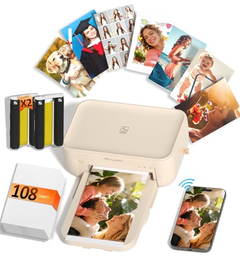 HPRT CP4100 4x6 Photo Printer with 108 Sheets & 2 Ribbons, Full-Color Thermal Dye Sublimation Wi-Fi Printing, Portable Instant Picture Printer for iPhone/Android, AR Video, Fun App, Home Use, Beige