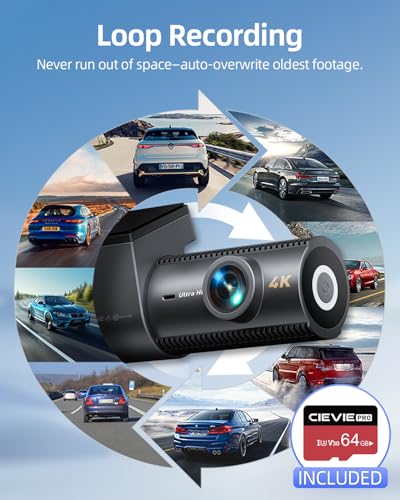 4K Dash Cam Front and Rear, 64GB SD Card, 1.5” IPS Display Car Camera, 5Ghz WiFi+App Control, Night Vision, 24H Parking Mode, G-Sensor, WDR, 170° Wide Angle, 4K+1080P Dual Dash Camera for Cars