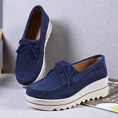 Image of YING LAN Women Slip On Loafers Comfort Suede Moccasins Wide Low Top Shoes