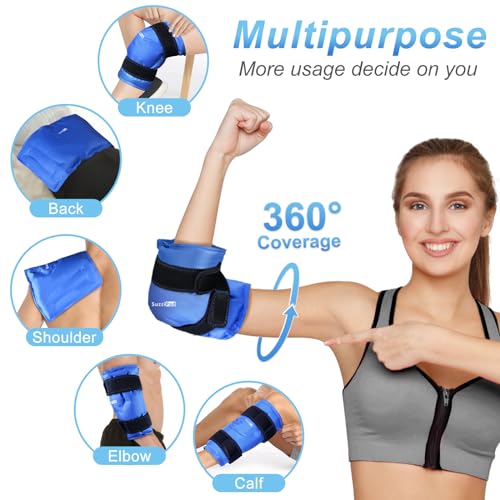 Image of SuzziPad Elbow Ice Pack Wrap - Wearable Cold Compression Sleeve for Elbow & Forearm, Reusable Ice Pack for Tennis & Golf Recovery, Blue