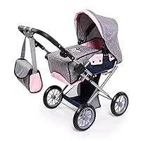 Bayer: Pram City Star - Grey, Pink, Butterfly - Matching Handbag, Convertible to A Pushchair, Adjustable Handle, Foldable