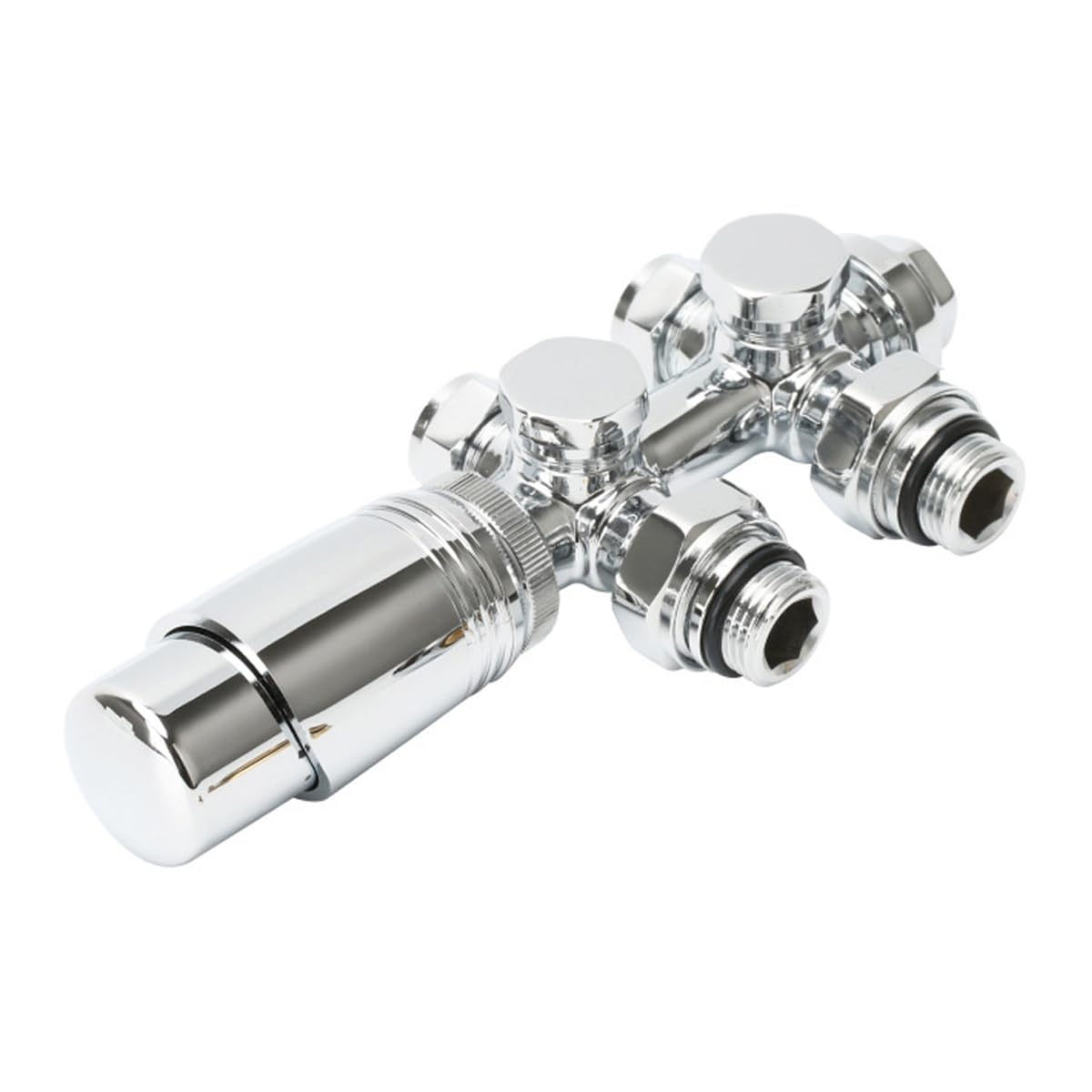 Válvulas multibloque para radiadores centrales, válvulas para radiadores con conexiones centrales en H, válvula universal para radiador de 50 mm con cabezal termostático (cromada)