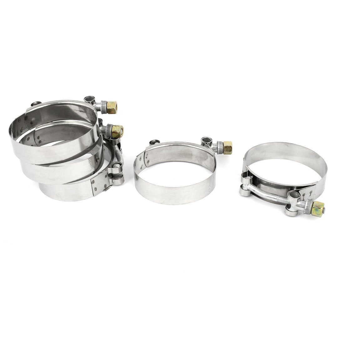 Aexit Silver Tone Hose Clamps 76mm x 19mm Stainless Steel T Bolt Hose Pipe Clamps Clips Snap Grip Hose Clamps 5 Pcs