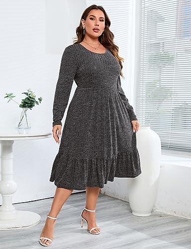 Image of ShopWonder Womens Plus Size Ribbed Knit Sweater Dress Long Sleeve Stretchy Comfy Casual Fall Dress with Pockets