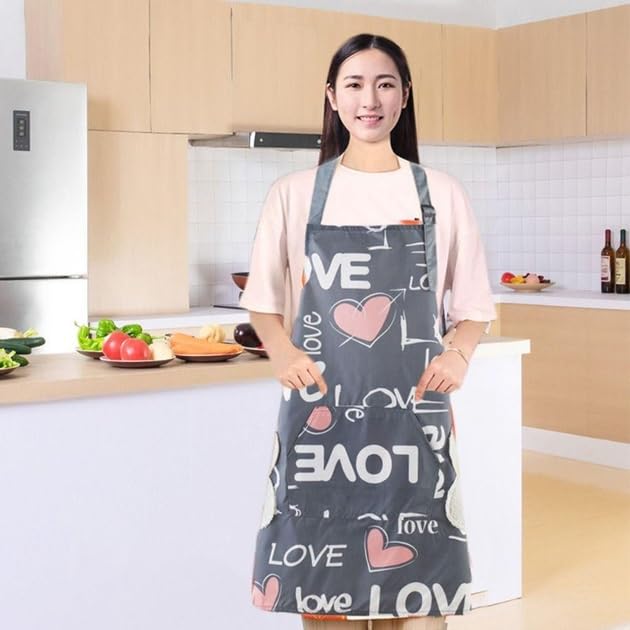 Image of DARSHANAM WORLD Apron for Women with Pockets | Adjustable Waterproof Floral Chef Aprons for Kitchen | Fully washable with large front pocket |Apron for Restaurant | Home | Kitchen | Hotel
