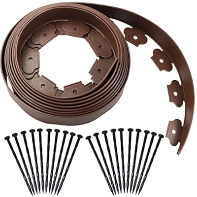 20 Ft Landscape Edging Kit, Brown Garden Edging Border with 20 Edging Plastic Stakes, Landscaping Edging Roll for Flower Bed Lawn Driveway Yard