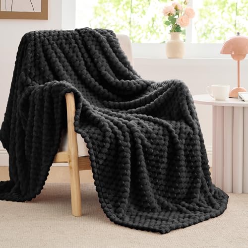 Image of BEDELITE Black Large Throw Blanket for Couch, Cozy Gifts for Women, 50 * 70 | 3D Jacquard Decorative Fleece Blanket, Super Soft Plush Throw, Cute Birthday Gift for Women & Men, Suitable for All Seasons