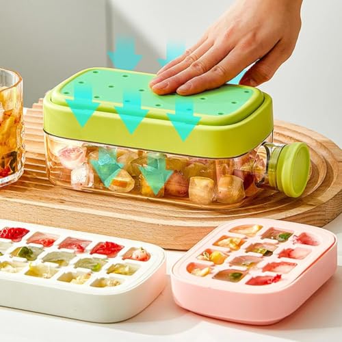 Image of 2 in 1 Zero Touch Press Ice Cube Mold Water Bottle with Lid and Bin,Easy Press to Release Vertical Ice Cube Tray with Lid for Freezer (800 ML)
