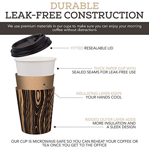 Nobleroyalcity-(NRC) Wood Design Disposable Coffee Cups with Lids - Leakproof Togo Coffee Cup Set with Secure Lids - Safety Ripple Wall for Hot and Cold Drinks - Sturdy Paper Beverage Cups - 12 oz - Thumbnail 3