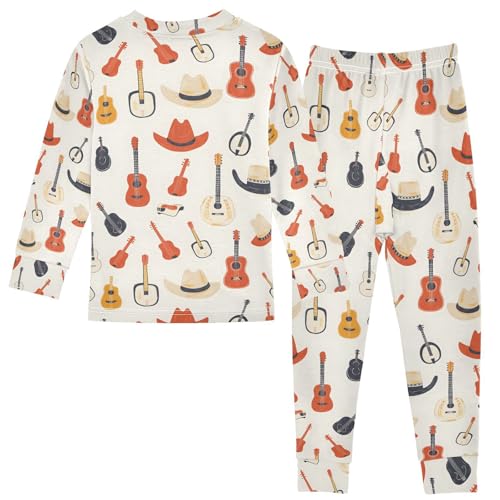ALAZA Guitar Hat Music Pajamas Long Sleeve Sleepwear 2-Piece Pajama Set2