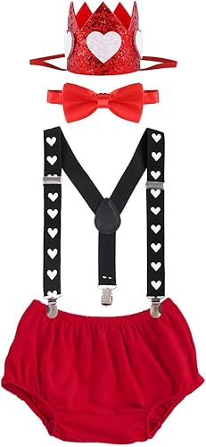 IMEKIS Traje de bebé para el primer cumpleaños con diseño de pastel Wild ONE funda para pañales tirantes corbatín diadema para accesorios