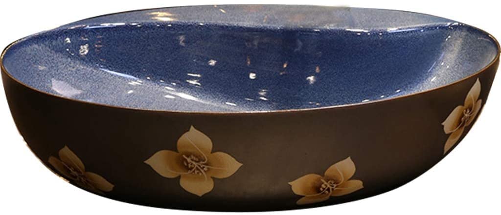 WDSOPK Vessel Sink Hotel Art for Outdoor Bistro - Chinese Antique Countertop Washbasin Mysterious Retro Blue Ceramic Single Washbasin,Blue-48 * 34 14cm (Set 48 * 45 * 16cm)