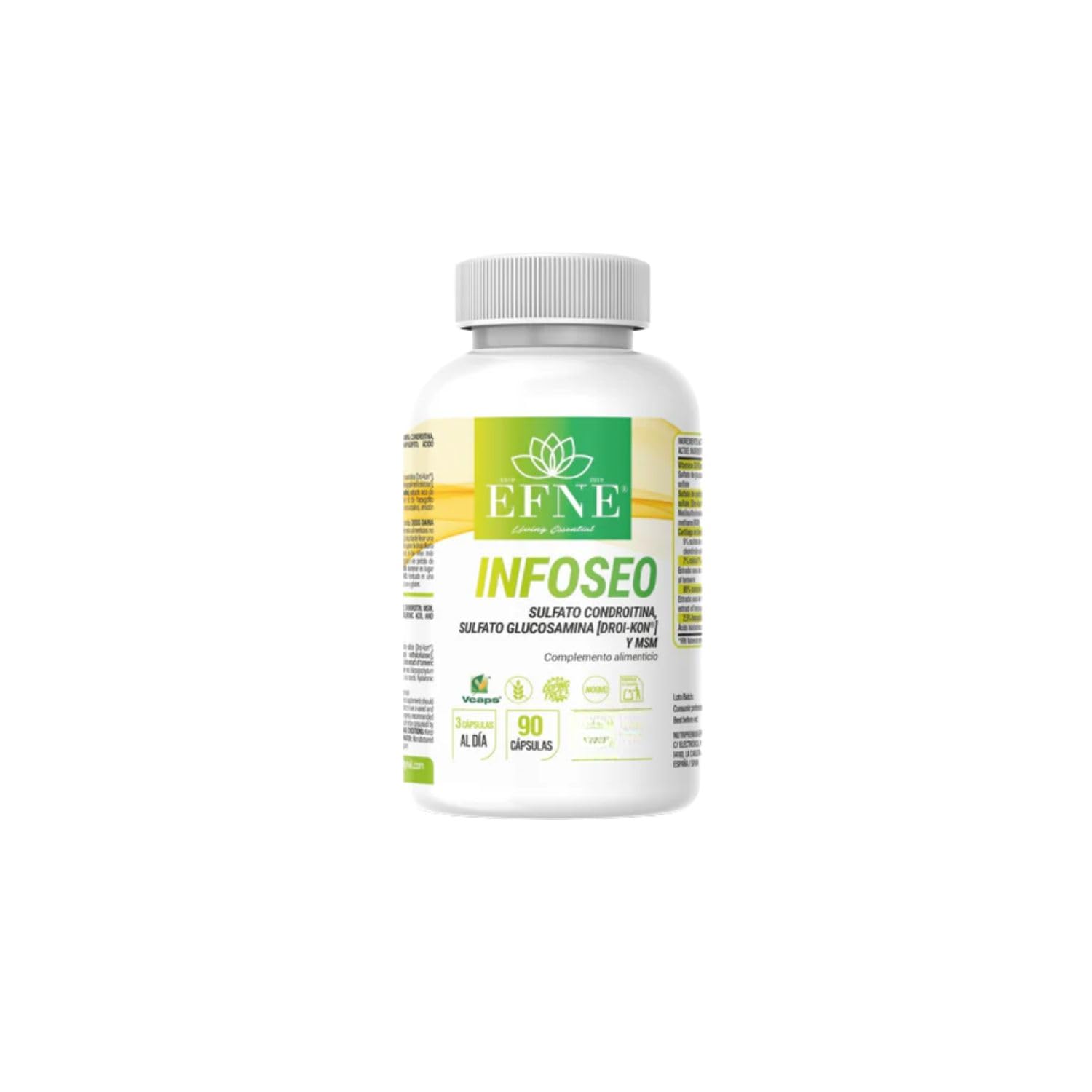 EFNE | Infoseo Articulaciones | Glucosamina, Condroitina (Droi-Kon®) y MSM | 90 Cápsulas | Suplemento para Cartílagos, Huesos y Movilidad | Fórmula Avanzada | Alta dosis