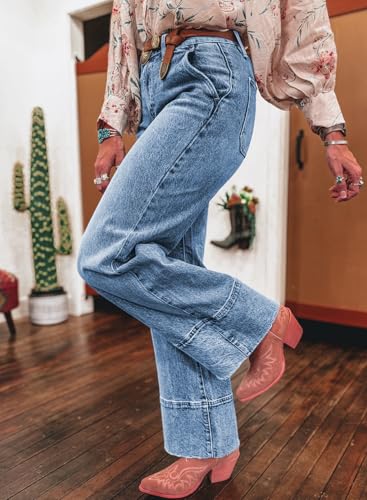 SHEWIN Straight Leg Jeans High Waisted Stretchy Trendy Wide Leg Flare Denim Pants2