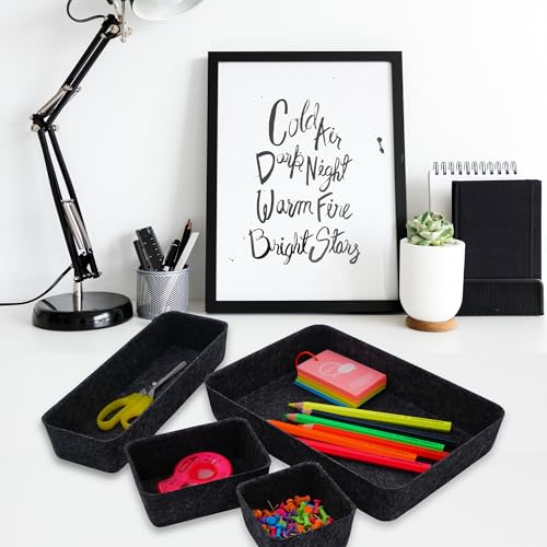 Image of Welaxy Minimalist Felt Desk Drawer Organizer 8-Piece Charcoal Storage Bins