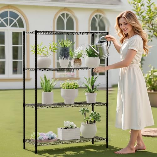 Image of BestOffice | 4-Tier Wire Storage Shelves | 36x14x54 | Black | with Adjustable Racks | Heavy-Duty Metal Shelf, Holds Upto 1000 lbs | No-Tool Assembly | Ideal for Home & Garage Shelving
