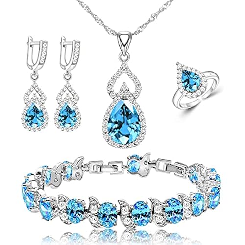 LMXXVJ Women Jewelry Set Platinum Plated Necklace Open Ring Earrings Bracelet Set,Birthday/Anniversary Mother’s Day Jewelry Gifts for Mom/Wife/Sister/Best Friend