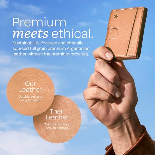 Image of Swear Brands Full Grain Leather Wallet with RFID Blocking & Money Clip - Minimalist Bifold Wallet Holds 12 Cards - Easy Access Pull Tab - Ethically Sourced (Tan)