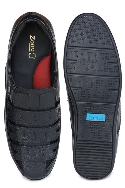 Image of Zoom Shoes A10337 Men's Genuine Leather Slip-On Sandals With Adjustable Ultra Soft & Flexibility Anti Skid Comfortable Daily Sandals for Men