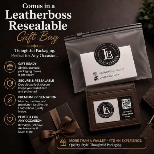 Image of LB LEATHERBOSS Slim Thin Leather Credit Card Triple ID Window Mini Wallet Bifold Driver License Safe (Brown)