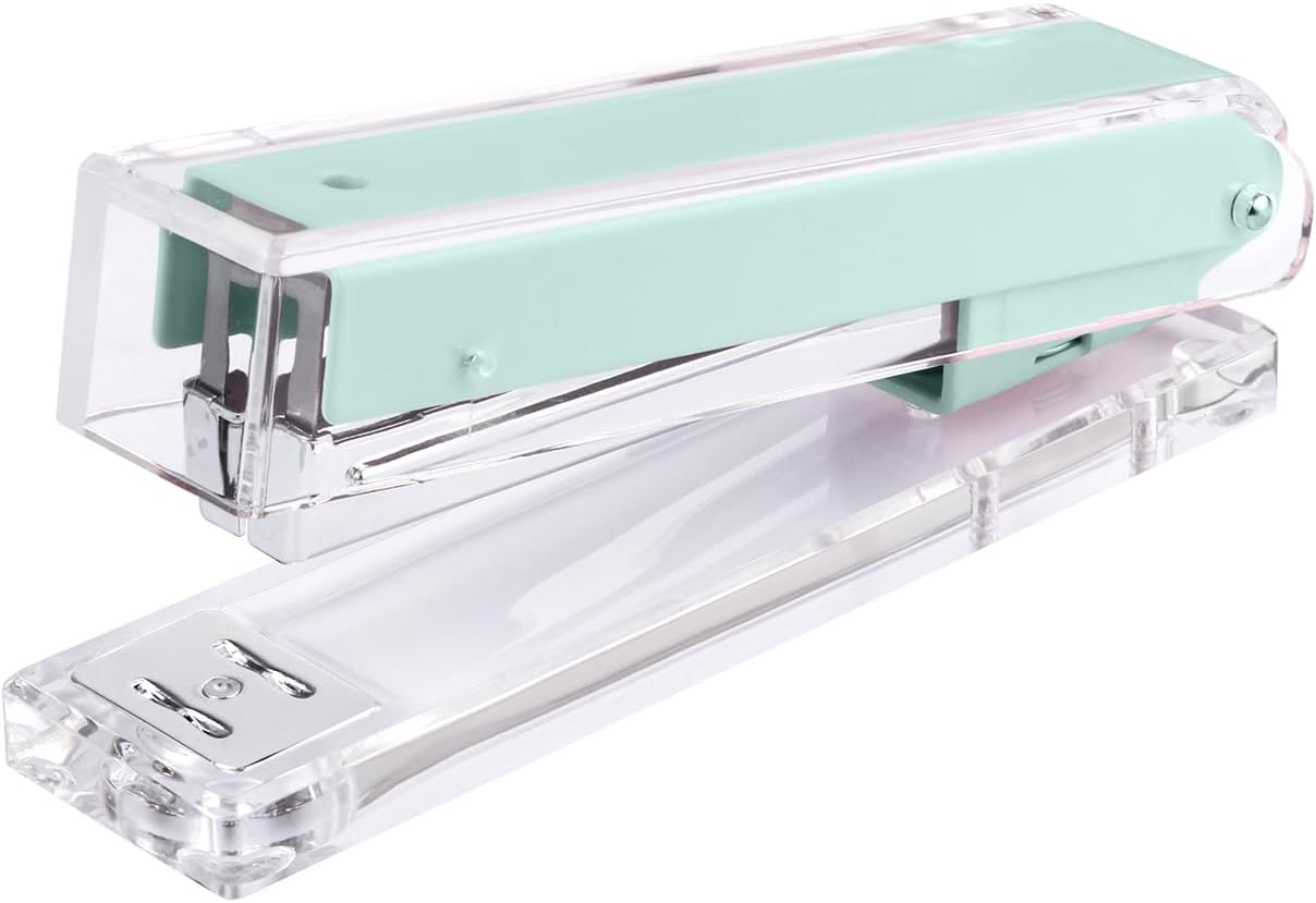 Honagu Clear Acrylic Stapler, Desktop Stapler, Office Stapler, Elegant Modern Desk Accessory for The Stylish Desk at Home, Office, or School（Macaron Green）