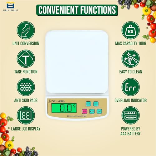 Image of Btag Digital Kitchen Food Weighing Scale For Healthy Living, Home Baking, Cooking, Fitnes & Balanced Diet. | Weighing Scale With Digital Display SF 400 10Kg x 1gms (SF-400A)