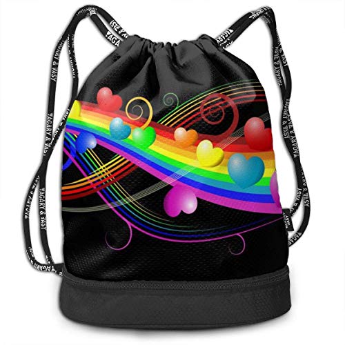 Petrichor Yi Saco de Gimnasia de Lazo Mochila Arcoiris con corazón Amor Sport Cinch