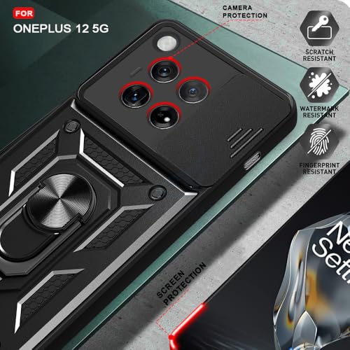 Image of AESTMO Tough Armor OnePlus 12 5G Bumper Back Case Cover | Ring Holder & Sliding Camera Shield Cover | 360 Degree Protection Back Case Cover for OnePlus 12 (Black)