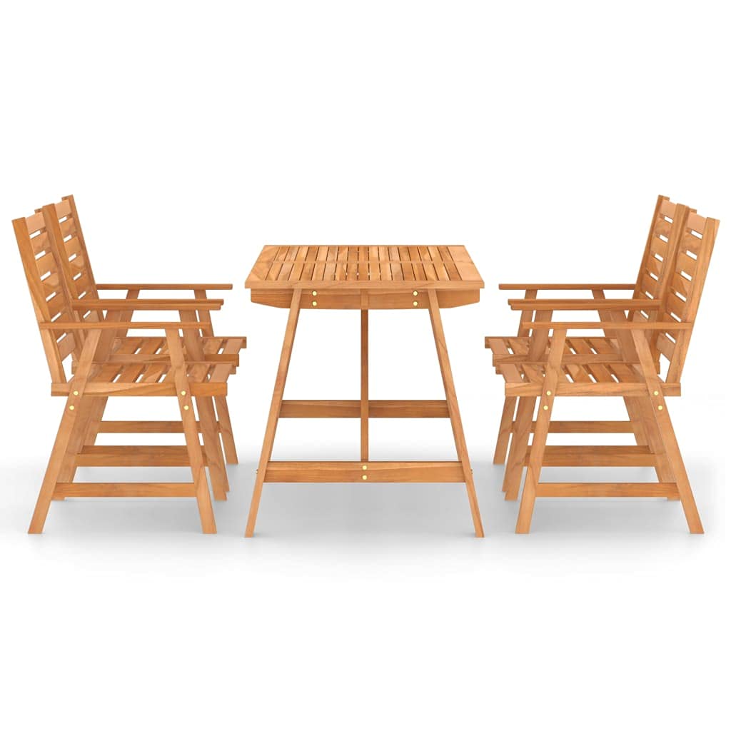 Juego de comedor de jardín de madera maciza de acacia con 1 mesa y 4 sillas, superficie aceitada para una fácil limpieza, ideal para patio y jardín, máx. 110 kg por asiento