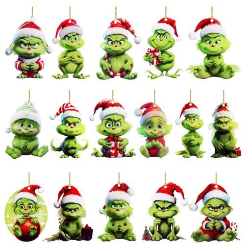 16 Stück Weihnachtsdeko Anhänger, 2D Acrylanhänger...