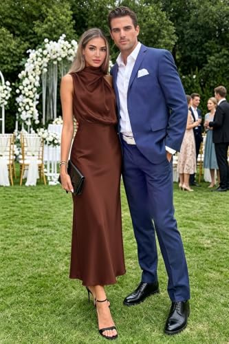 Image of Women's Satin Maxi Dress Summer Formal Wedding Guest Cocktail Dress