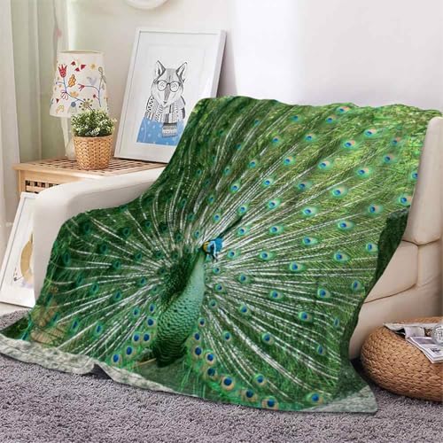 Plaid polaire paon vert couverture 140x200 cm pour canapé et cocooning