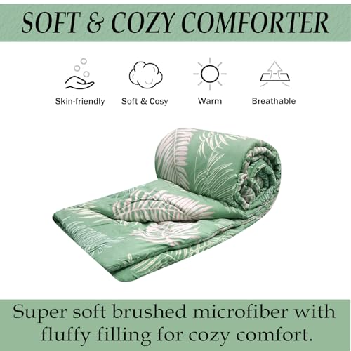 Image of MORADO Glace Cotton AC Comforter /Blanket /Quilt for Double Bed | Ultra Soft & Lightweight | All Season Reversible Comforter | Cozy Bedding for Home & Hotel | Size 90x100 Inches,Green & Leaf,Double