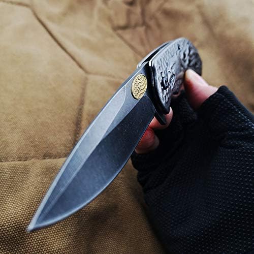 Eagle Flame Personalized Collection Knife, 3D Stonewash, Stainless Steel, pocket knife Spring Assist Fold Blade knife