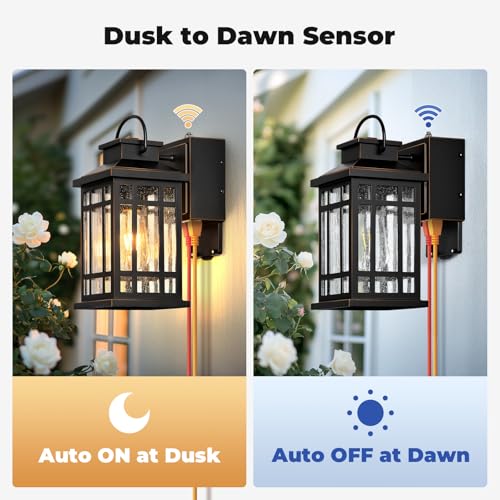 Image of 2-Pack Outdoor Wall Light with GFCI Outlet, Black Exterior Lighting Fixtures with Gold Trim, Dusk to Dawn Outdoor Lights for House Garage Coach, Outside Light with Outlet, Aluminum, Hardwired