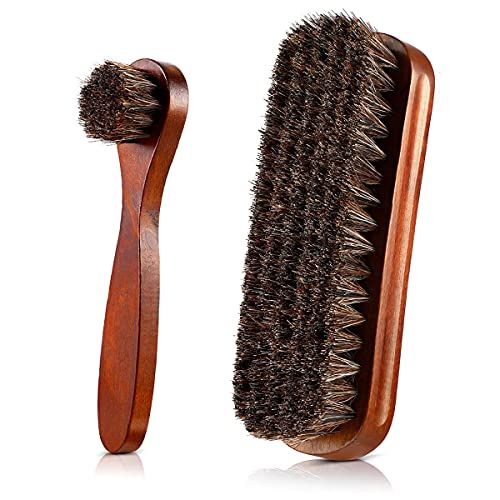 Shoe & Boot Brush Kit - Horse Hair Brushes with Wooden Handles
