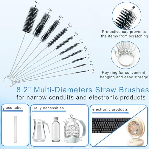 13Pcs Glass Cleaning Kit Tube Pipe Cleaners Straw Cleaner Brush - Reusable Handles Extra Long Bottle Brush & for Glass Water Stanley Mugs (40,30,20 oz), for Sippy Cup, Water Bottle, Tubes Drains