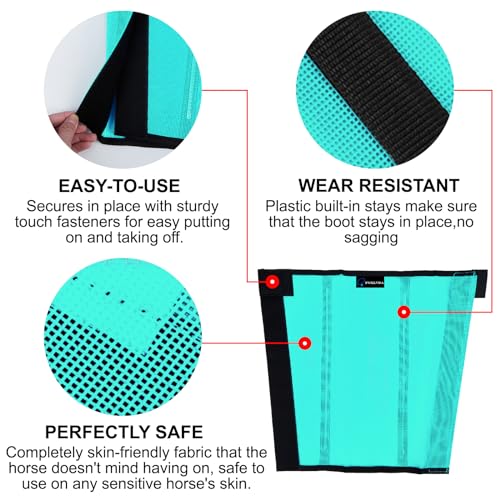 FOXLVDA Horse Fly Boots Set of 4 - Breathable Tough Mesh Equine Leg Wraps | Adjustable & UV Protective Horse Fly Leggings with Support Bars for Reduce Stomping & Leg Fatigue (Green, Large) - Image 7