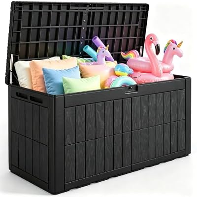 Quictent 120 Gallon Resin Deck Box, Weatherproof Waterproof Outdoor Storage Bench, Heavy Duty UV Resistant Lockable Container for Garden, Pool Supplies, Patio Cushions & Furniture Accessories