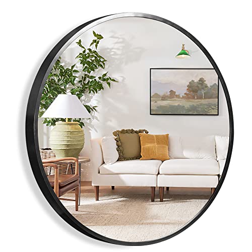 NeuType Round Mirror 32inch Circle Mirror Metal Framed Wall Mirror Large Vanity Hanging Decorative Mirrors for Wall Bathroom Bedroom Living Room (Black, 32