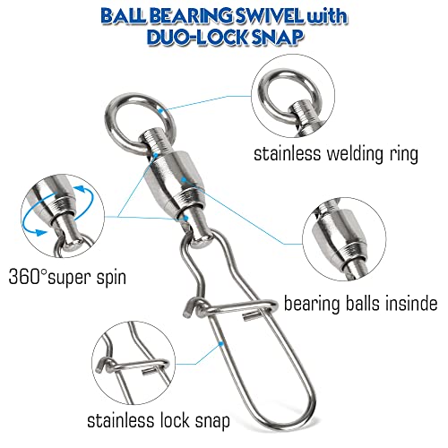 9Tong Ball Bearing Swivel Stainless Fishing Swivels with Dual Snap Lock Fishing Line Connector Freshwater Fishing and Saltwater Fishing 25pcs 39.6lbs - Image 3