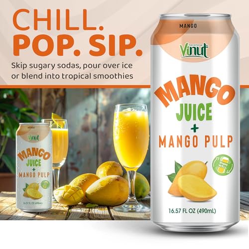 Image of Vinut 100% Mango Juice with Pulp (16.57 fl oz, Pack of 6), No Sugar Added, All Nature Mango Juice, Not From Concentrate, Gluten Free, GMO-Free, High Calcium, Iron