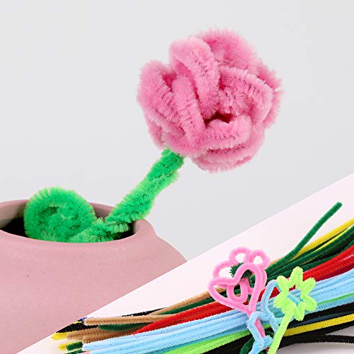 Image of 100 Pieces Pipe Cleaners Craft Chenille Stem Pink Pipe Cleaners | Fuzzy Sticks Pipe Cleaners for Crafts Festival Home Decorations