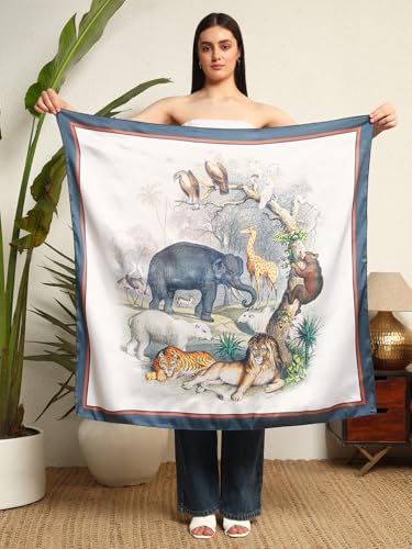 Image of Ravaiyaa - Attitude is everything Women Silk Digital Print Large Square Scarf Breathable Lightweight Neckerchief Printed Headscarf 40 inch x 40 inch Inch