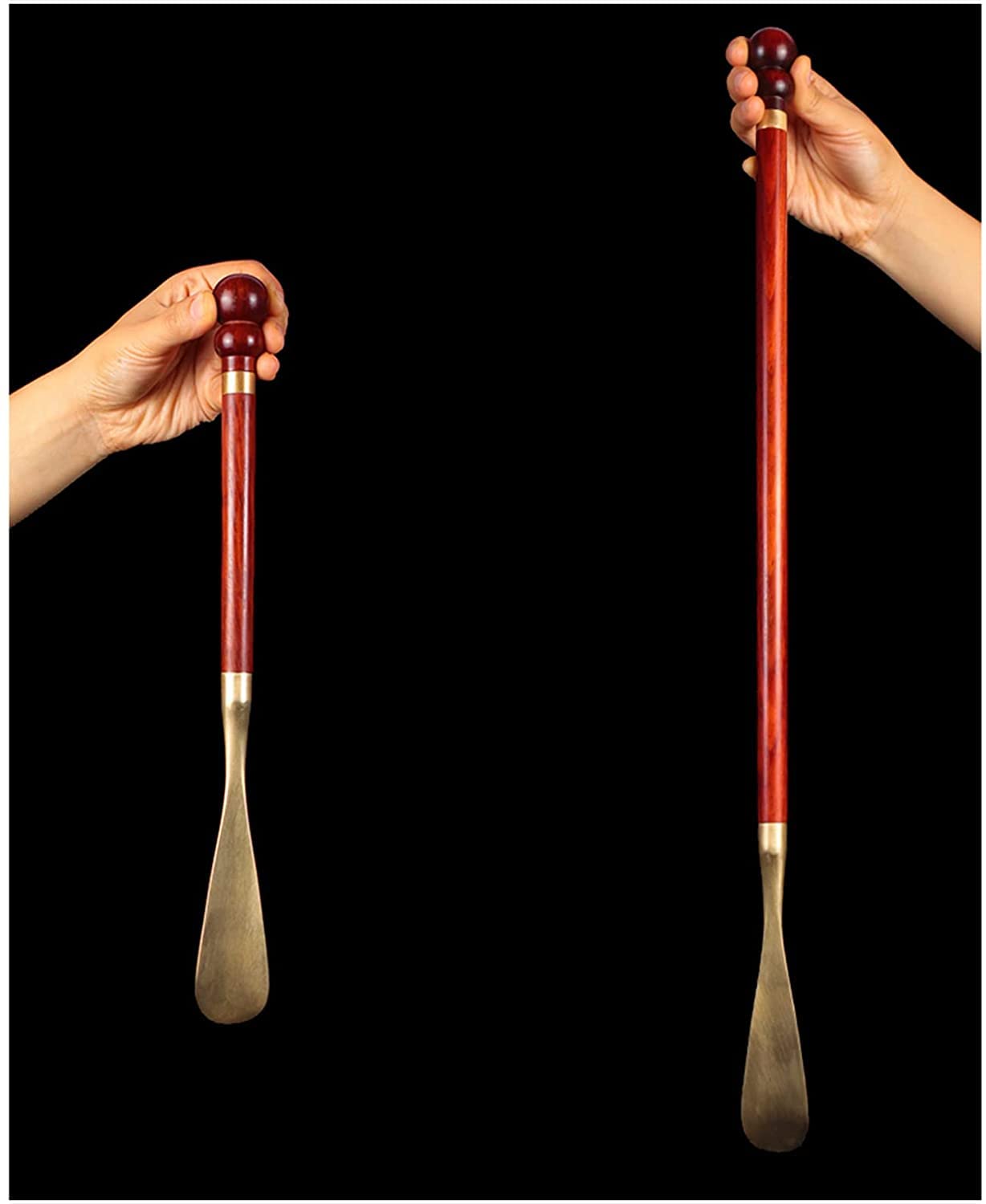 Długa łyżka do butów, długa rączka - długie łyżki czerwona z drewna sandałowego, mosiężne, 22,8 cala : 13,7, Kolor, C(13.7inch)