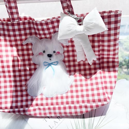 Image of Pink Bow Keychain Bag Charms Y2K Bowknot Plaid Keychains Coquette Aesthetic Purse Handbag Backpacks Charms (White)